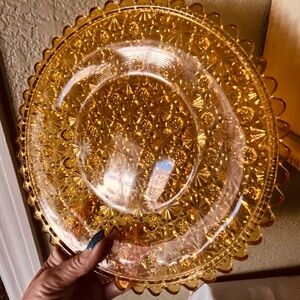Vintage Amber Daisy & Button Glass Plate Scalloped Edge LE Smith Indiana Glass